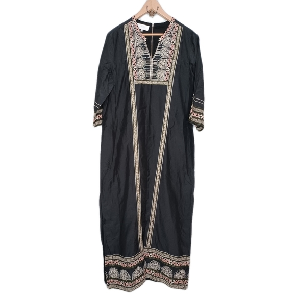 NWT Souk Indigo Mabel Boho Ethic Embroidered Stitch Modest Maxi Dress - Picture 2 of 15